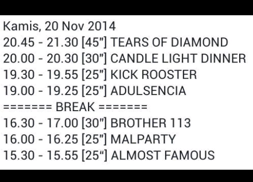 Rundown kamis 20 november 2014 <a href="/ShowcaseEvent/">Agenda Event</a> Purwokerto , mari rapatkan barisan yeahhh \ToD/