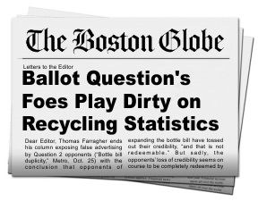 YesOn2Ma's tweet photo. .@BostonGlobe "#bottlebill [opponents] have tossed out their credibility" #YesOn2MA #mapoli http://t.co/0buHkWyQ2w