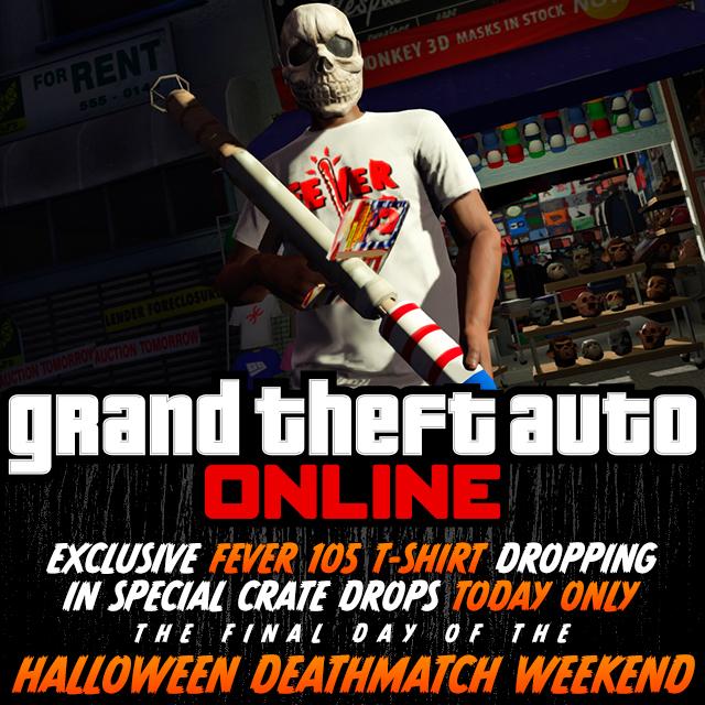 RockstarGames's tweet image. Today only, get the exclusive FEVER 105 vintage GTA tee in ALL Special Crate Drops #GTAOnline rsg.ms/b4ac5a0
