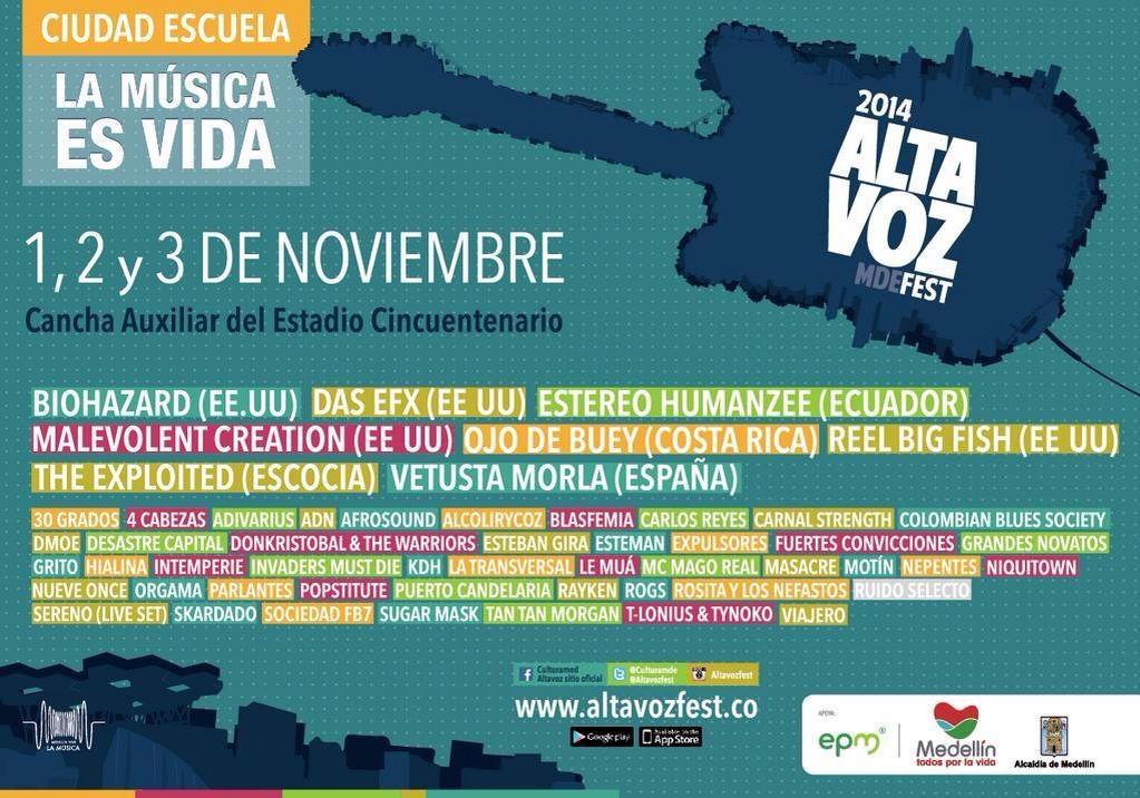 CiudConSentido's tweet photo. [HOY] Ciudad Escuela #Medellin. La Música es Vida desde 12 M Cancha Cincuentenario #AltavozFest2014 .@AlcaldiadeMed http://t.co/uvg8Gkeqgf