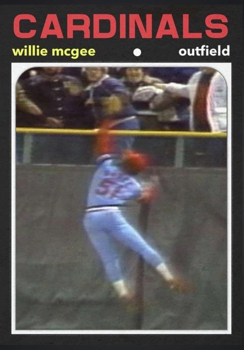 Happy 56th birthday to Willie McGee. This was the HR he stole from Gorman Thomas in the World Series. 