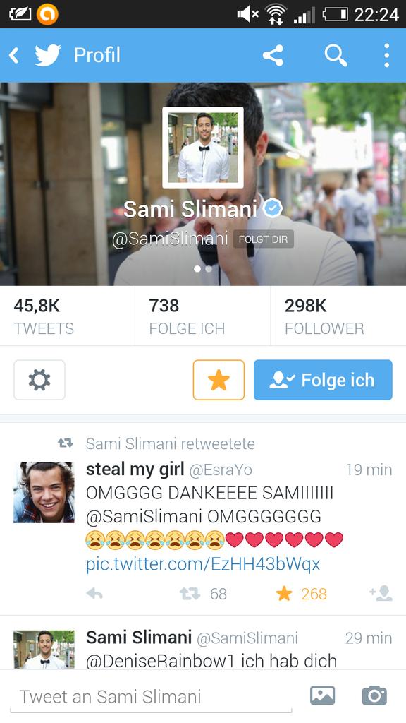 AnnaMariaPayne's tweet photo. Omg @SamiSlimani DANKEE HERZATTACKE ❤❤❤❤❤😭��😭😚 http://t.co/gLG597sMKp