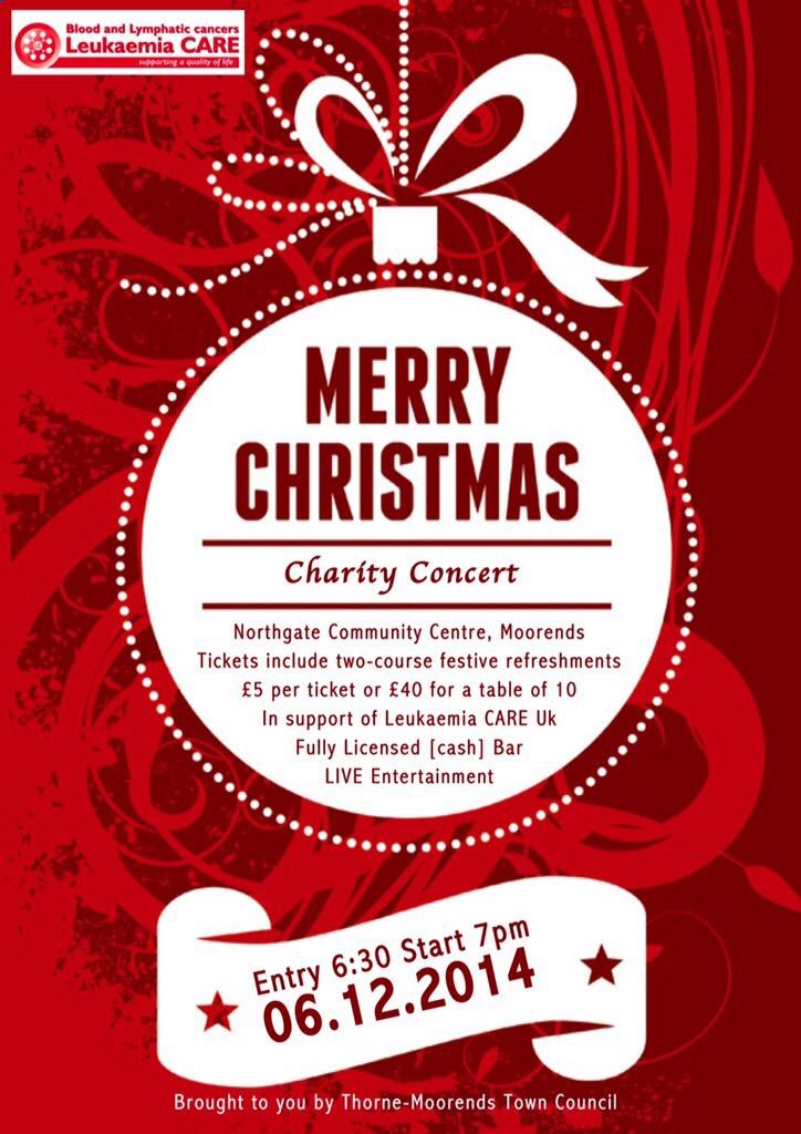 #Charity #Christmas #Concert in #Moorends on 6Dec14 supporting <a href="/LeukaemiaCAREuk/">Leukaemia Care</a> @Thorne_Times ticket £5 or 10 for £40