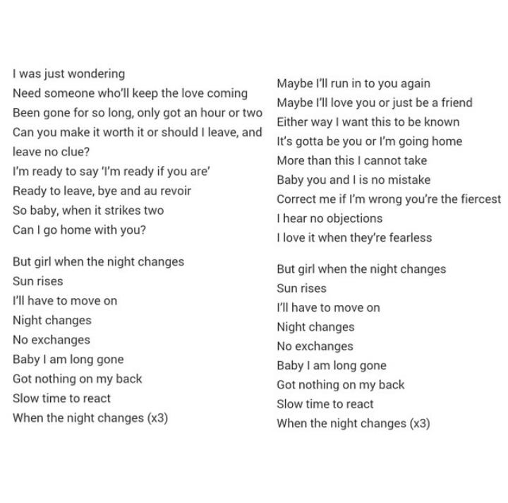 song night changes song night changes