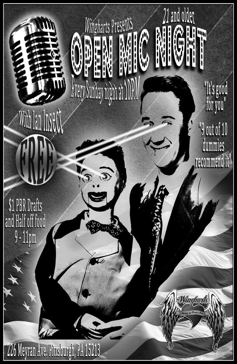 pghstandup's tweet photo. Tonight's the first Open Mic at @wingharts - Oakland Hosted by @IanInsect Show starts at 10pm, All performers welcome http://t.co/LhTq2qbbvM