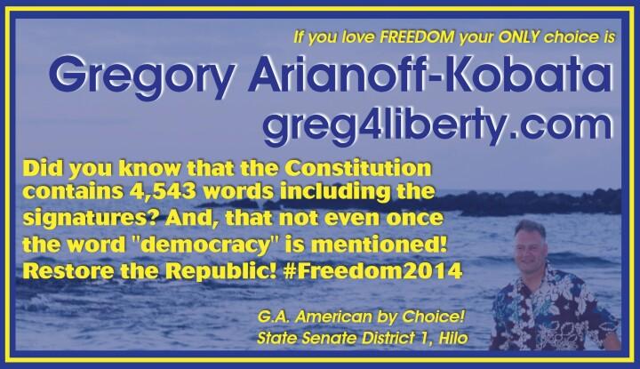 GregoryArianoff's tweet photo. Restore the Republic! #notademocracy #Freedom2014 #invisiblecandidates http://t.co/couoJ4epnE