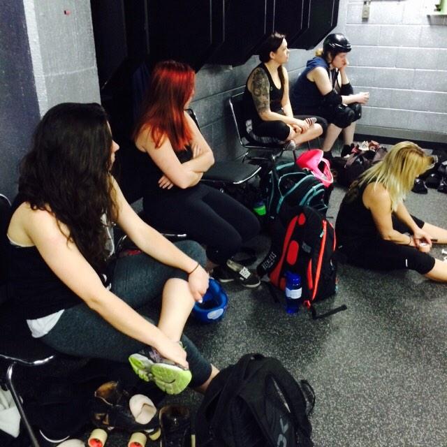 OVRollerDerby's tweet photo. Locker Room preparations!!! #WFTDAchamps D2 finals #GoVixensGo http://t.co/dKl2Wxkj0A