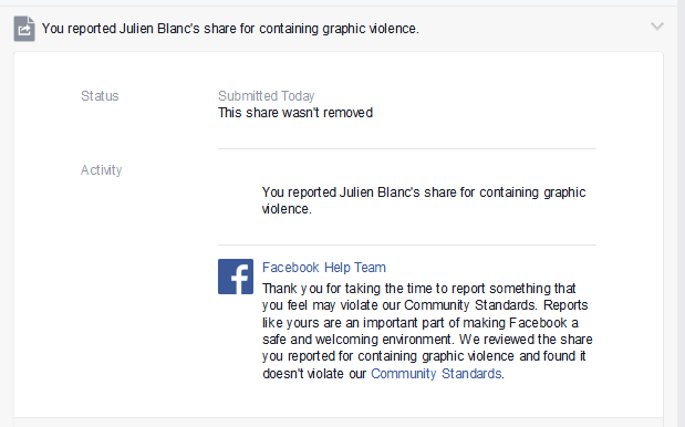 DikeJu's tweet photo. Unsurprinsingly rape apology &amp; white supremacism doesn't violate @facebook's Community Standards #FBrape cc @schemaly http://t.co/QB2ULSEdQN
