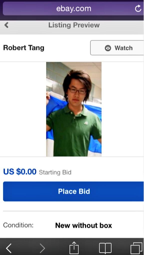 campratt14's tweet photo. Please it's for a good cause. RT to help me sell Robert Tang on eBay. #makeachange #stopRobert @robespierreski http://t.co/iAvWI2RI4Z