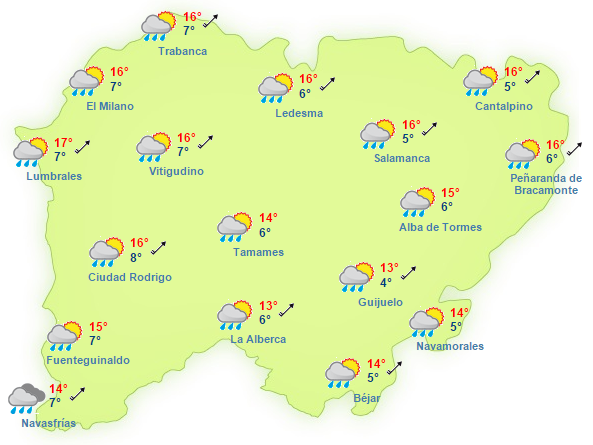En Zamora con chubascos solo en el este de la provincia al igual que en la provincia de Salamanca.