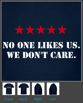 SPFHell's tweet image. New 'No One Likes Us, We Don't Care' t-shirt out now.

spfhell.spreadshirt.co.uk/no-one-likes-u…

£16.99

#RFC #Rangers #RangersFC #SPFL