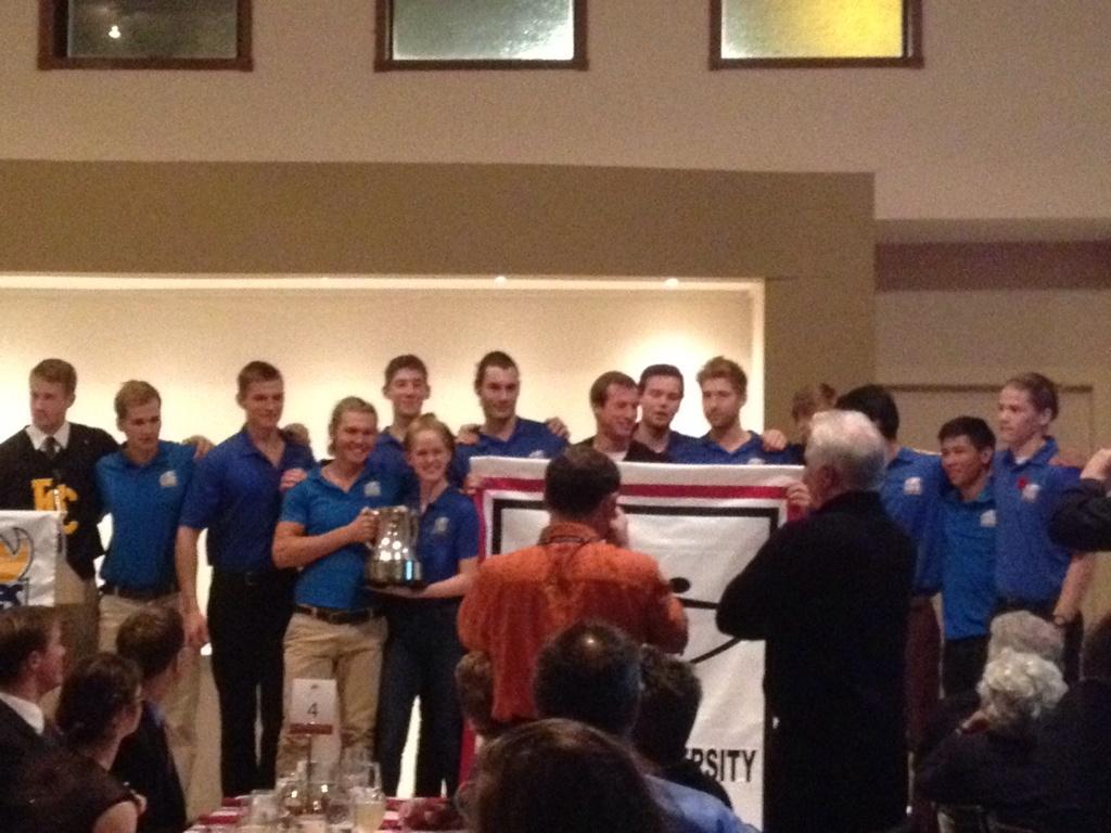RobGGage's tweet photo. @UBCRowing wins the men's overall championship and the 2014 banner http://t.co/hBtU7d2Uw2
