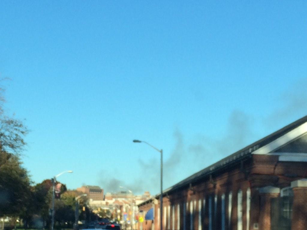 View of the smoke of Baltimore warehouse fire from here in Pigtown