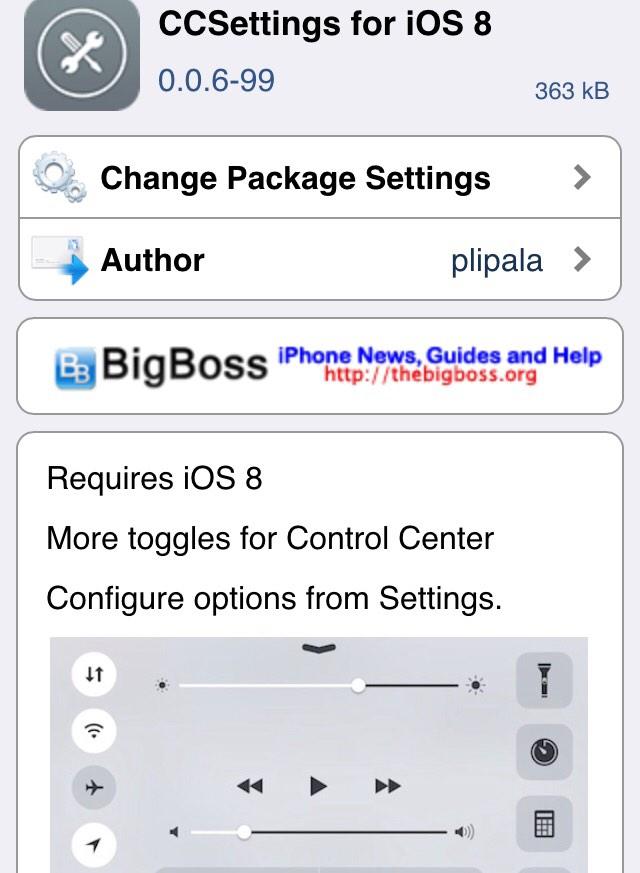 Crad1c's tweet image. Check out CCSetting for iOS 8 available on the @BigBoss repo
