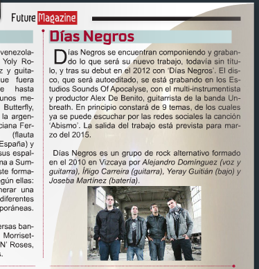 diasnegros_rock's tweet photo. Salimos en el segundo número de la revista digital de música #FutureMagazine Enlace: http://t.co/nLwKSZOGzE http://t.co/F0V9OrrgSw