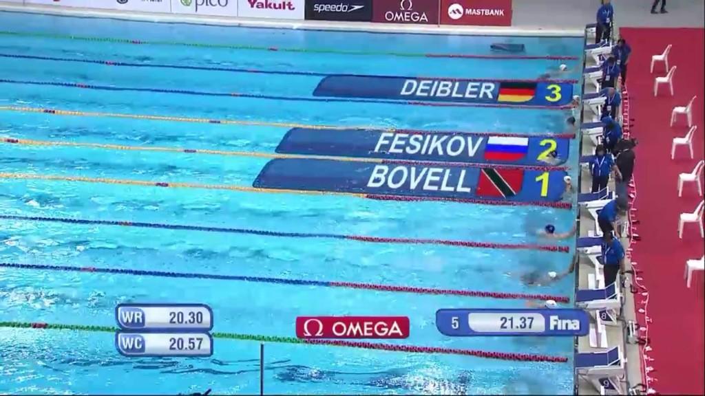 tv6tnt's tweet photo. T&amp;T's George Bovell III captures gold in the 50m Freestyle at the FINA World Cup in Singapore. #SWC14 http://t.co/48f4XHwHw2