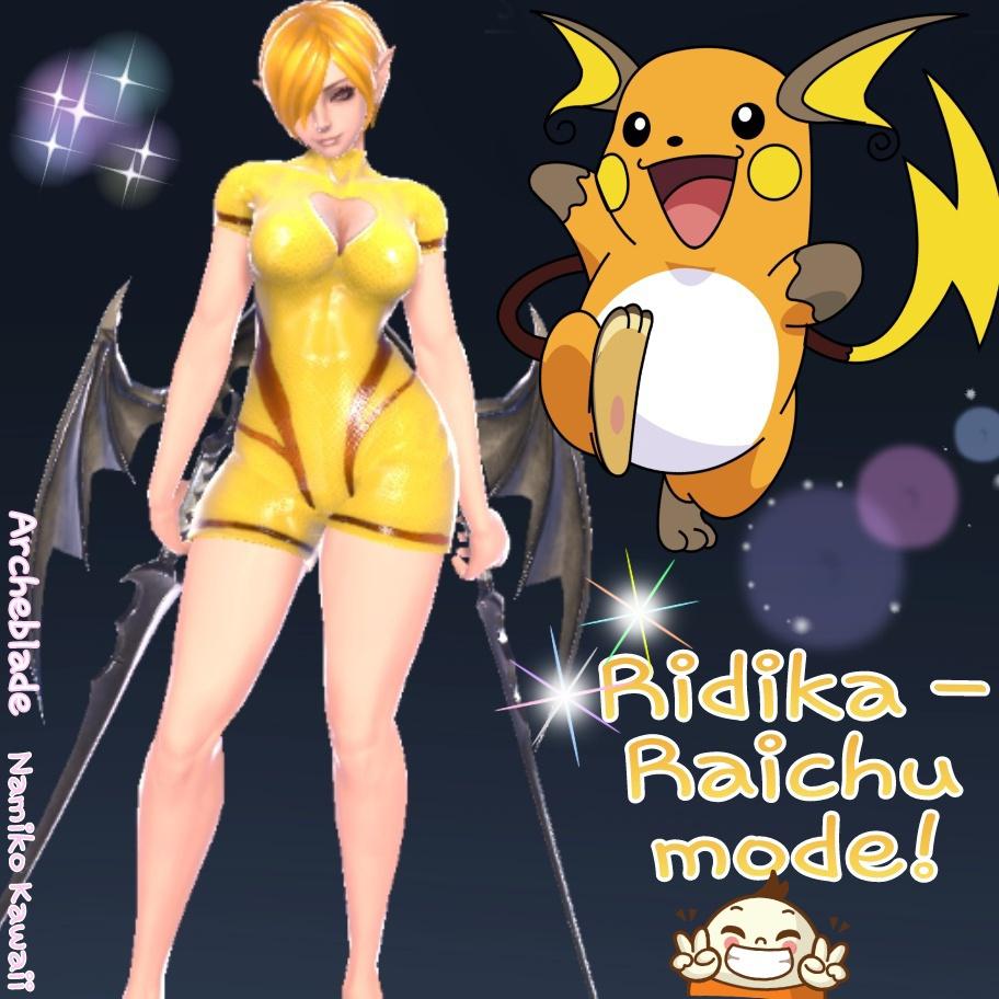 xNamikox's tweet photo. Who else thinks that Ridika looks like Pokémon Raichu? Haha cute v(゚▽^*)ノノノ☆ #Archeblade http://t.co/FbLKKauHTj