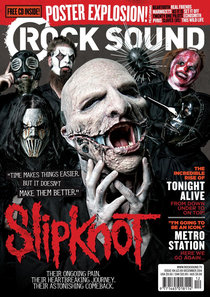 slipknot's tweet photo. .@rocksound - Issue 194 hard copy / digital available worldwide: http://t.co/JosIo9pqIp. In UK stores Nov 05. http://t.co/D3ANnwNO3g