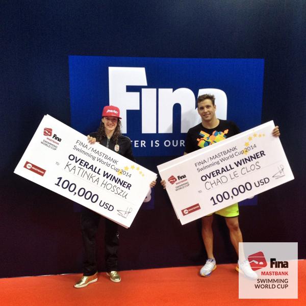 WorldAquatics's tweet photo. @HosszuKatinka @chadleclos winners of #SWC14 #Singapore. Congrats to everyone! http://t.co/dk5SK16Cys