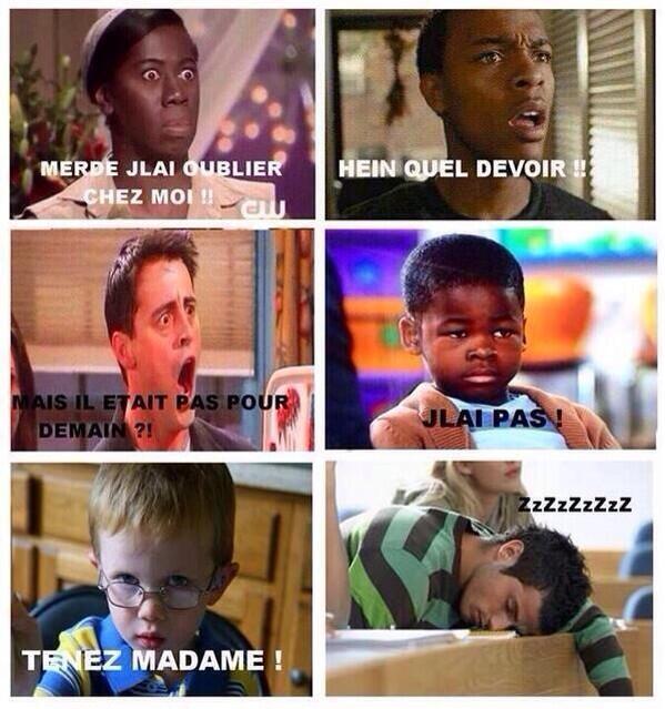Futurement's tweet photo. Ce moment quand la prof dit «Sortez les devoirs que vous aviez à faire» http://t.co/nEPZV4oeng