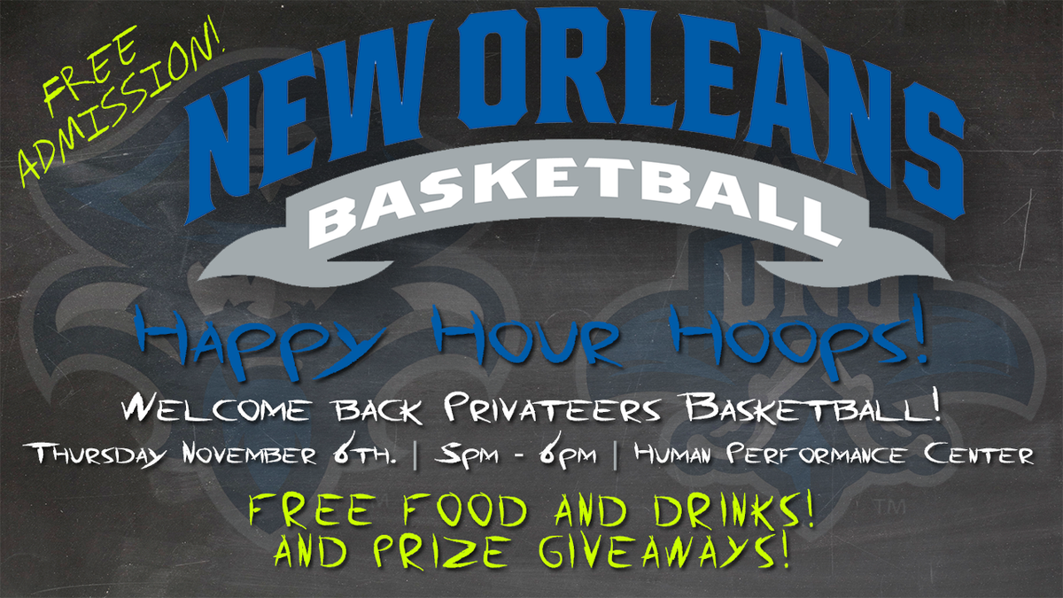 PrivateerSports's tweet photo. Big Week for @Privateers_MBB @Privateers_WBB. Press Conference today at 3:30 & #HappyHourHoops on Thursday! #UNOProud http://t.co/UNQbVqG38w