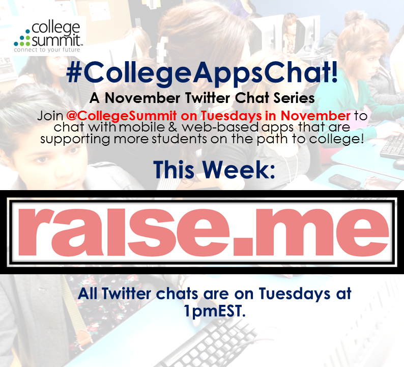 PeerForward's tweet photo. Join us tomorrow at 1pmEST as we have a Q&A with @RaiseLabs about their Raise.Me app. #CollegeAppsChat http://t.co/VPrGI7Twzf