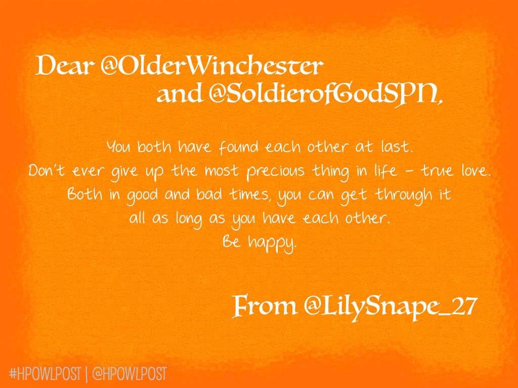 HPOwlPost's tweet photo. #HPOWLPOST - YOU HAVE MAIL @OlderWinchester and @SoldierOfGodSPN! http://t.co/lfy3auVWj1