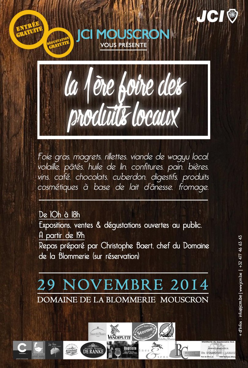 Samedi 29/11, 1ère foire des produits locaux à #Mouscron ! #foiegras #pâté #volaille #huiledelin #vandeputte #JCI