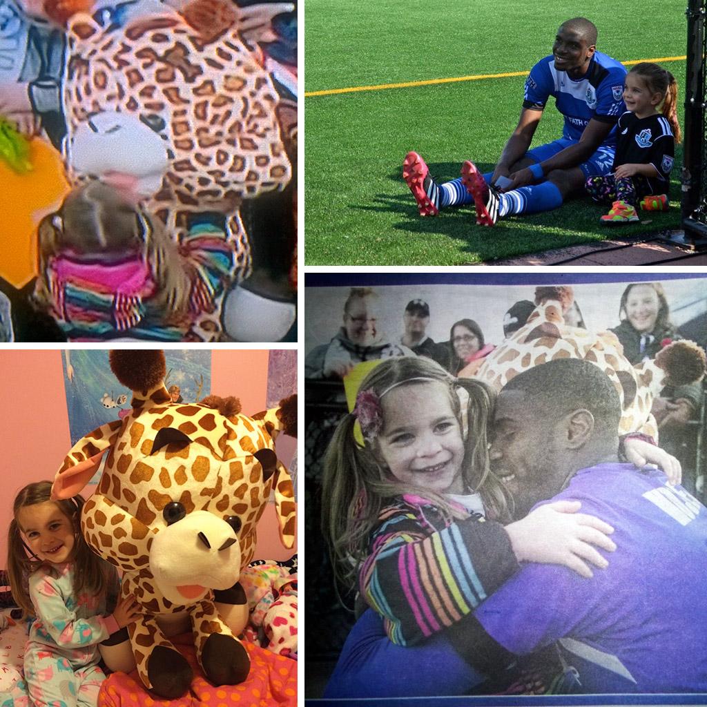 15km's tweet photo. Niyah on @City_tv and in the @Edmontonsun with her friend @king_moses12 giving her a #BigGiraffe. @FCEdmontonNow http://t.co/d8Mpyv50iR