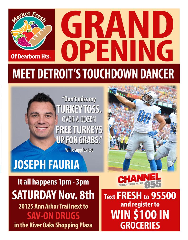 MarketFreshD's tweet photo. Meet Detroit Touchdown Dancer, @BigJoeFauria @MarketFreshD this Saturday 1:30 #meetjoefauria http://t.co/AkHHd7o1eq