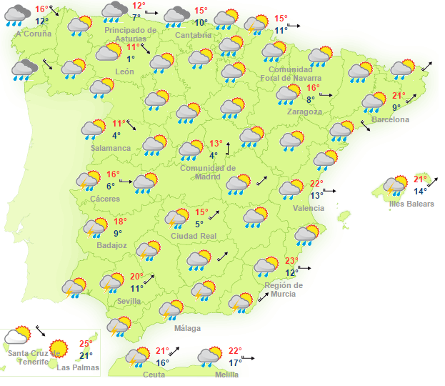 El tiempo para toda la peninsula