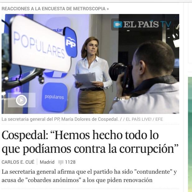 Manuelcuellar's tweet photo. Cospedal: "Hemos hecho todo lo que podíamos contra la corrupción". Dicho en sede reformada con + de 1 millón en negro http://t.co/ytRLpTVGqV