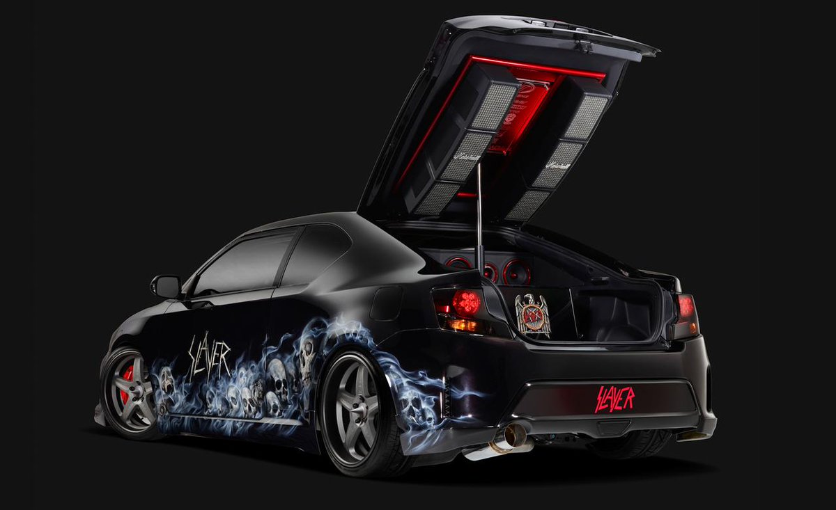 CARandDRIVER's tweet photo. Yes, a @Slayer–themed @Scion tC is a thing—at least built-in @MarshallAmpsUK stacks are cool http://t.co/VPBPT8k5V1 http://t.co/zGicFijhxn