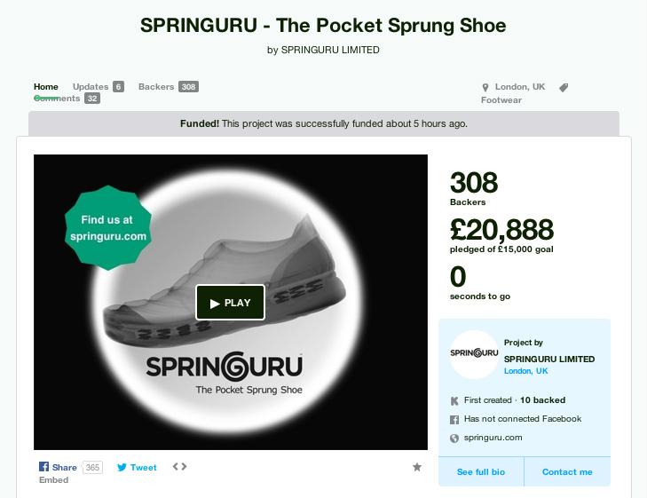 springuru's tweet photo. Kickstarter campaign over. 139% funded. Massive thanks to all our backers. #SPRINGURU #pocketsprungshoe http://t.co/uBK24dMyS3