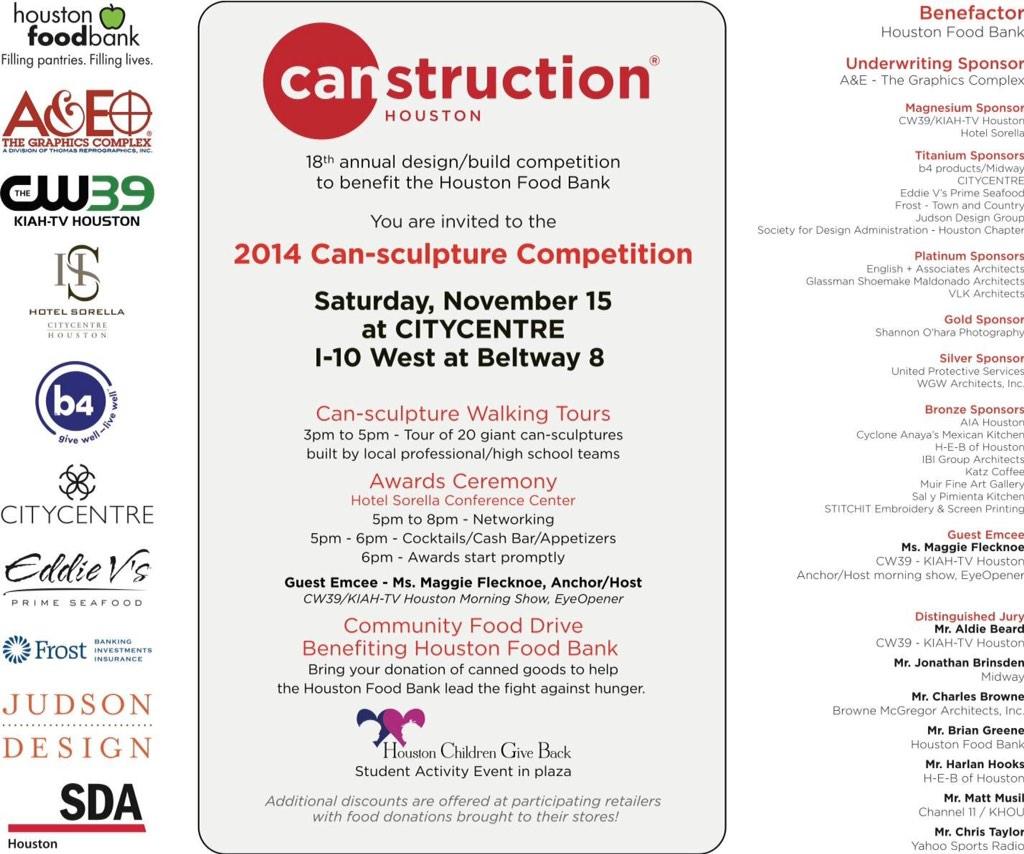 Join us for the 2014 Can-Sculpture Competition! #CanstructionHouston #HoustonChildrenGiveBack #HoustonLiving