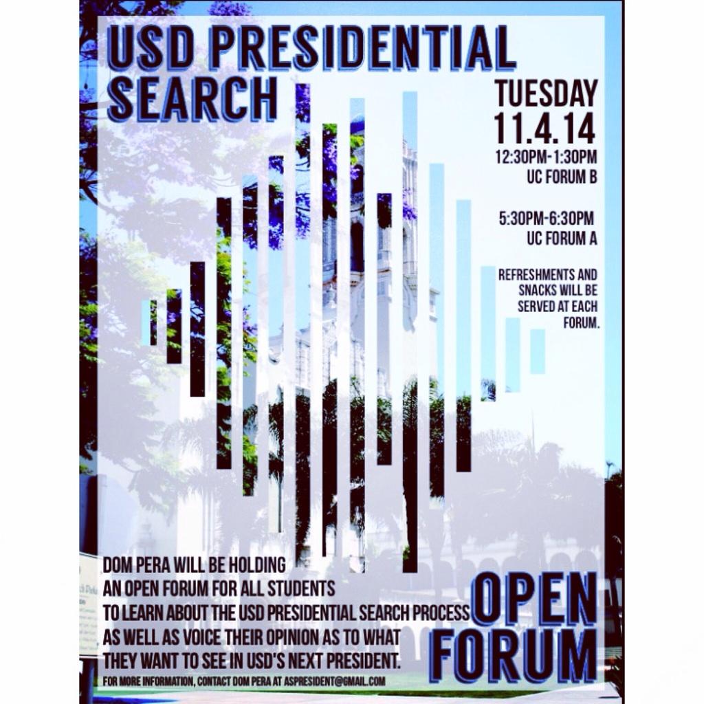 We want to hear what you want in the next USD president! Make sure to stop by the open forum tomorrow!