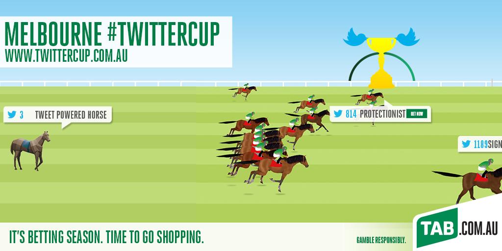 tabcomau's tweet image. @sportsbetcomau update in TAB's #TwitterCup, looks like the #TweetPoweredHorse is... LAST! GTG millions to serve.