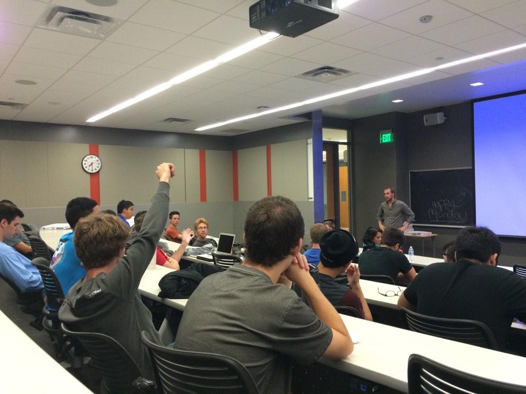 utlea's tweet photo. Great @UTStartupMeetup questions being answered by @MattStuart, co-founder & co-CEO of @MainStreetHub #StartupUT http://t.co/ZZOzJ6uXKs