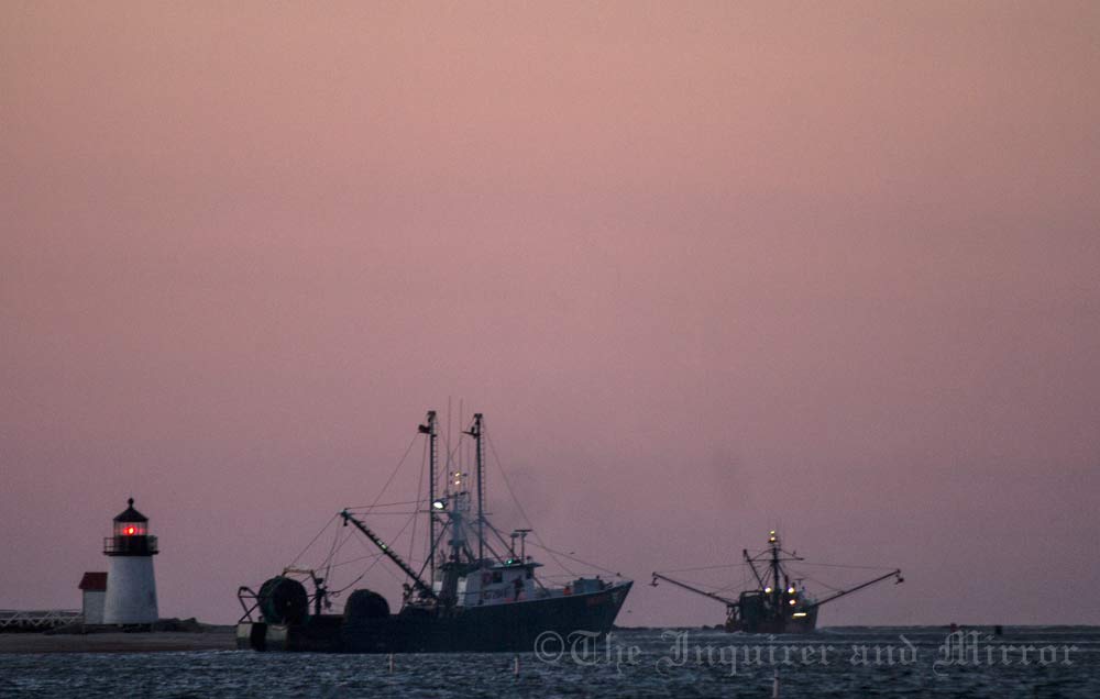 JPowersIM's tweet photo. Fishing vessels round Brant Pt as they leave #Nantucket Harbor Mon. aft. after sheltering from this weekend's #storm http://t.co/OQVwCcwedw