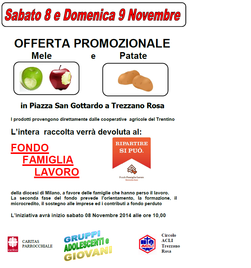 AcliTrezzano's tweet photo. Sabato 8 e Domenica 9 offerta di mele trentine a favore del Fondo Famiglia e Lavoro della Diocesi di Milano http://t.co/glGTh54G42