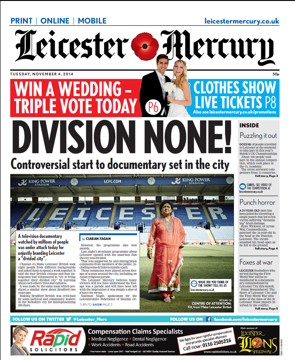 leicslive's tweet photo. Tomorrow's Leicester Mercury: Controversial start to documentary set in city #tomorrowspaperstoday http://t.co/yNrT9W4fQW