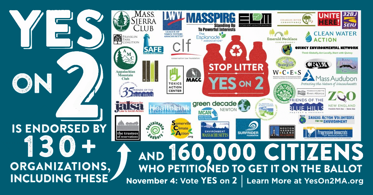 YesOn2Ma's tweet photo. #BottleBill has been endorsed by 130+ organizations. Vote #YesOn2MA to incr #recycling #stoplitter, save $ for cities http://t.co/LJKFGz7NpY