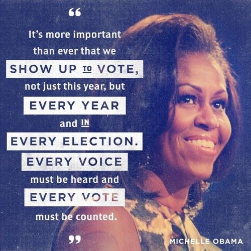 daddytalk's tweet photo. "Every voice must be heard &amp; every vote must be counted." -@MichelleObama #WEmatter #WEvote #WEArePowerful http://t.co/N2aG4Hgd2w