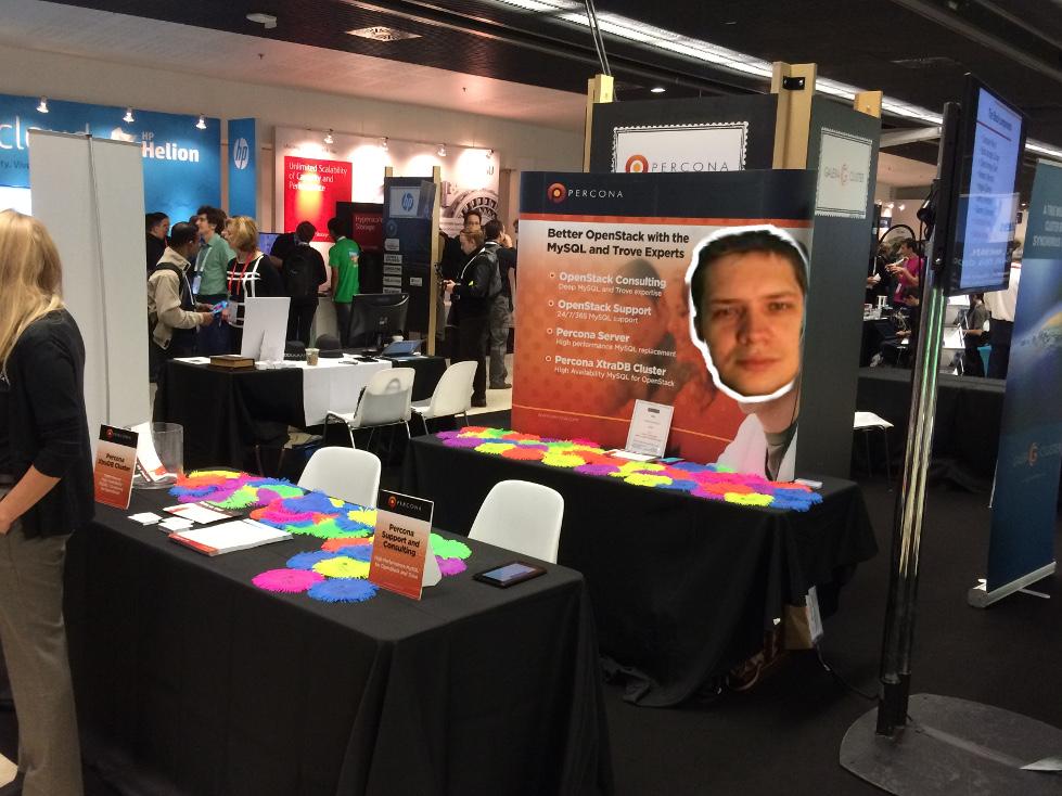 lefred's tweet image. @percona booth at #openstack Paris #peterborosrulez