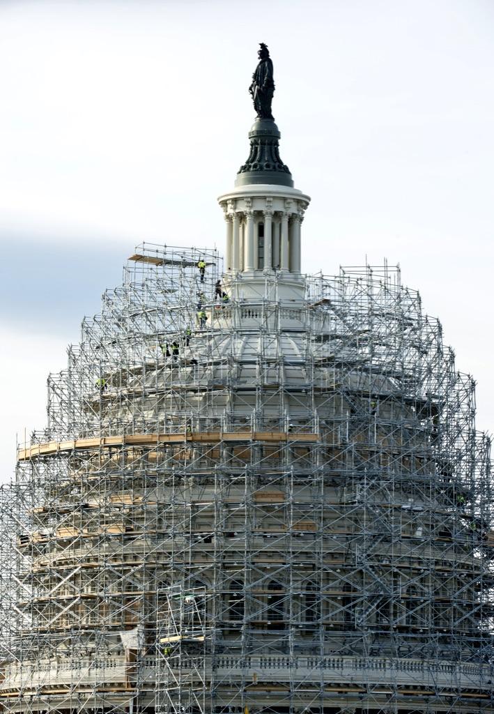 uscapitol's tweet image. Election Day view of the Capitol restoration. aoc.gov/dome