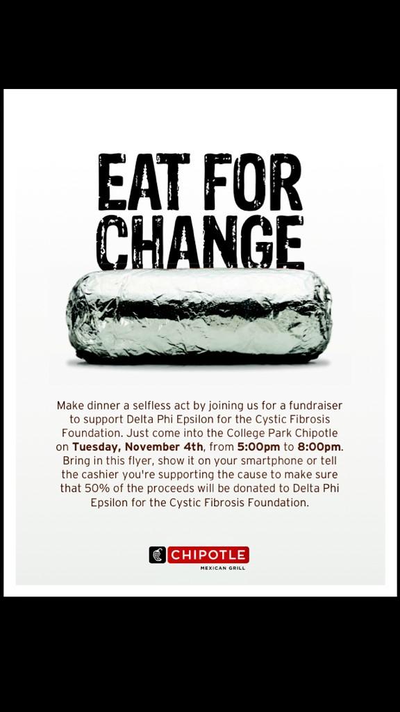 DPHIE_UMD's tweet photo. Stop by Chipotle tonight for our last Deepher Dude fundraiser! RT for burrito, RT for bowl, RT for tacos 😏 #DeephEats http://t.co/bzU9ISaxrA