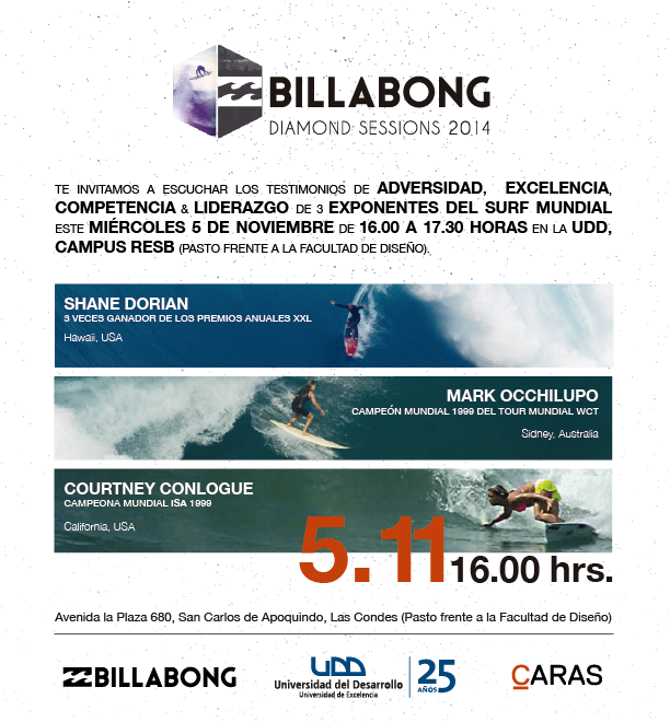 StartUp_UDD's tweet photo. Los invitamos a #BillabongDiamondSession mañana a las 16:00hrs Inscripciones: http://t.co/GjCgBL2kze @BillabongChile http://t.co/iqyiDQAiy8