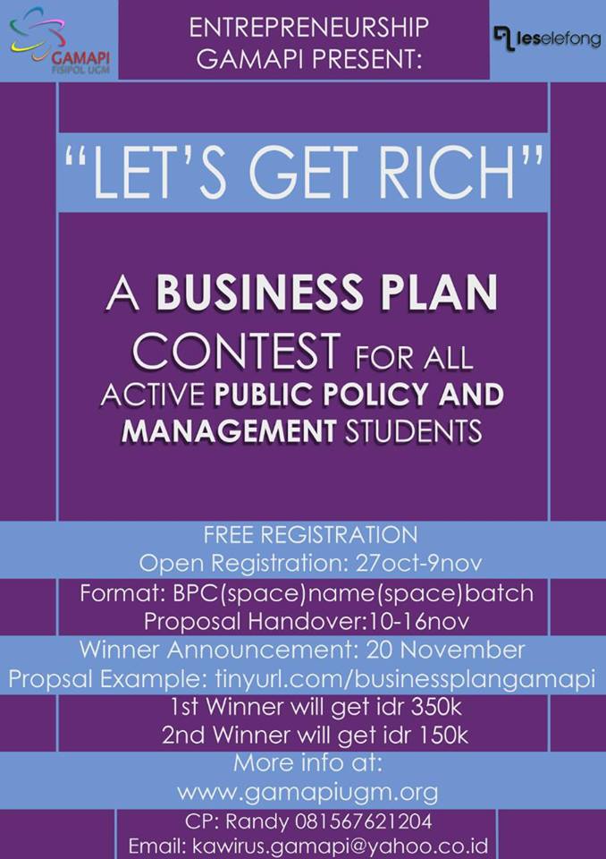 Buat kakak-kakak atau adek-adek bisa ikutan lombanya lohhh :) <a href="/MKPUGM2013/">MKP Fisipol UGM</a> <a href="/MKPUGM2012/">MKP 2012</a> <a href="/mkp2011/">Mary Price</a> <a href="/MKPUGM2014/">MKP Fisipol UGM 2014</a>