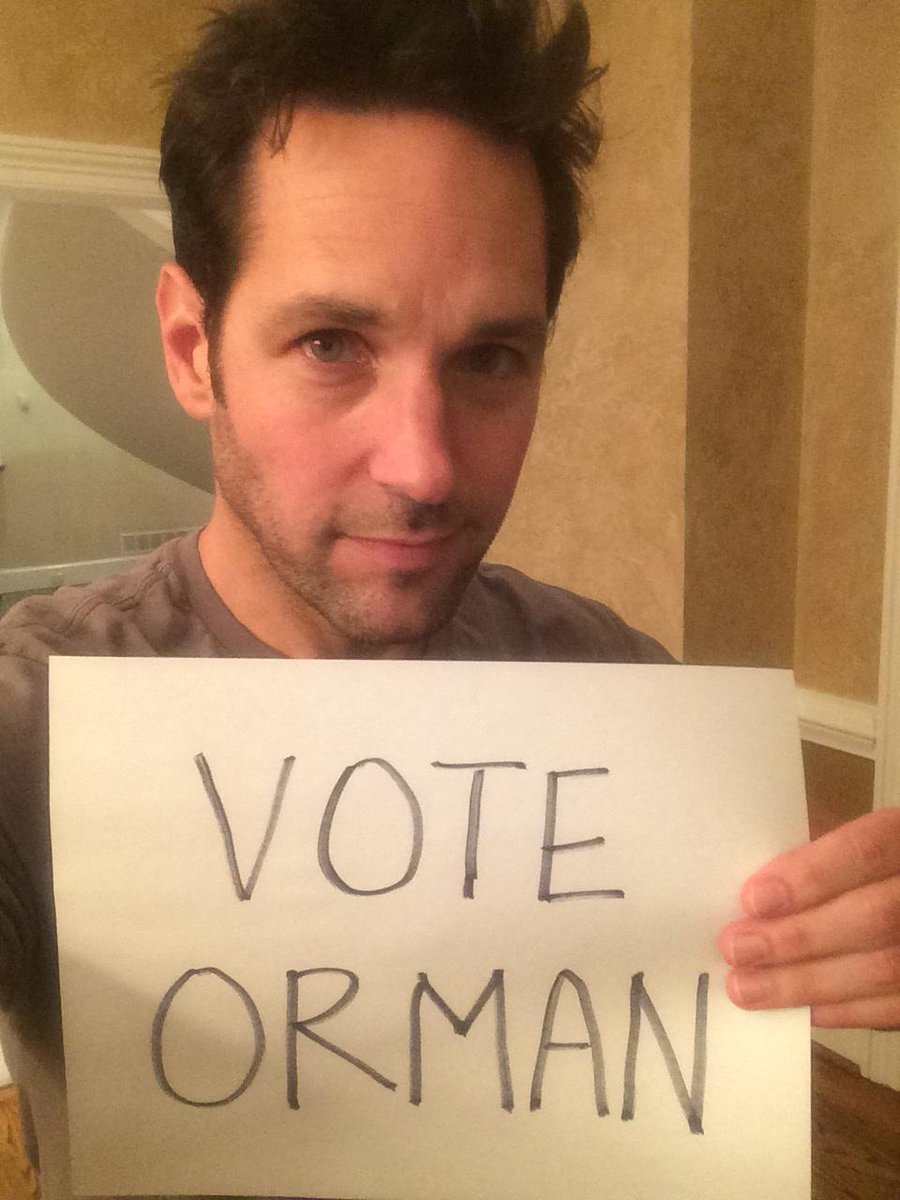 Paul Rudd has an important message for you, check it out. (Click here to find where to vote: ormanforsenate.com/polling_place)