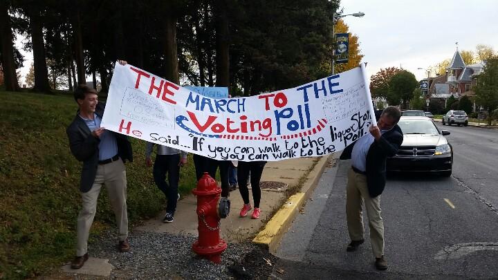 deepdemocracy's tweet image. Out comes the banner #kupollmarch #kuvotes @KutztownU @apscuf #pap2 @PaAFL_CIO